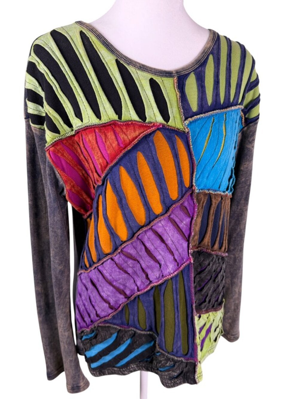 Rising International XL Handcrafted Patchwork Cutout Boho Top |100% Cotton Nepal - Picture 8 of 9